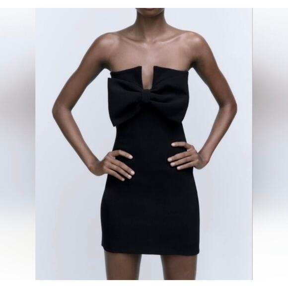 Zara Sz M Bow Detail Cut-Out Strapless Mini Dress in Black Sexy Revenge Dress - Picture 1 of 16